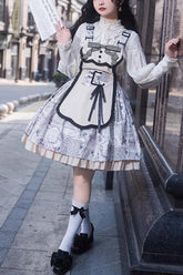 White Vintage Berlin Daily Print Removable Apron Classic Lolita Strap Dress